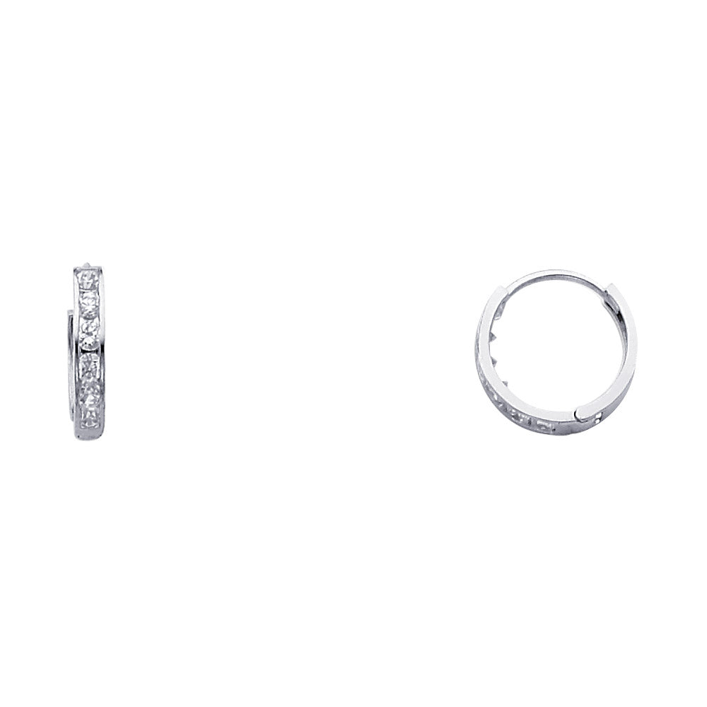 14k White Gold Studded Hoop Huggie Earrings