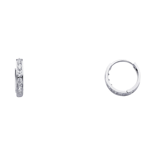 14k White Gold Studded Hoop Huggie Earrings