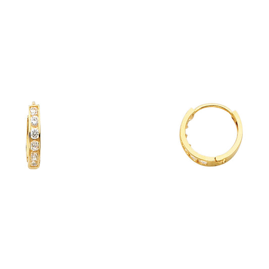 14k Yellow Gold Simple Studded Hoop Huggie Earrings