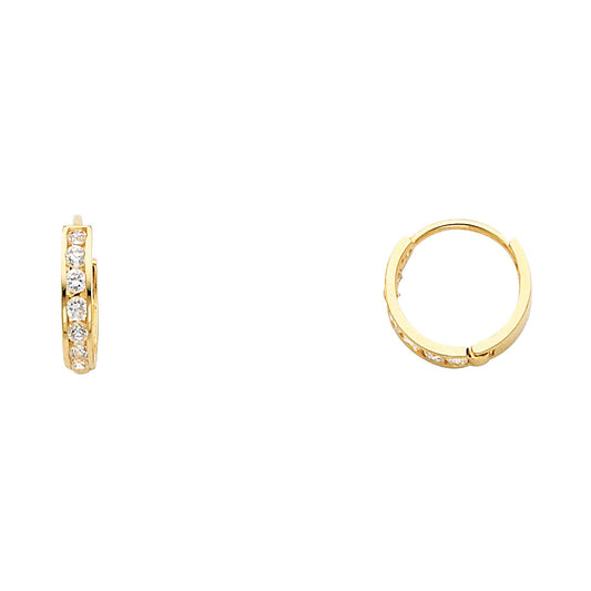 14k Yellow Gold Simple Studded Hoop Huggie Earrings