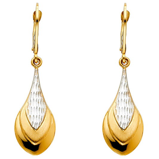 14k Two-Color Gold Elegant Egyptian Style Teardrop Dangling Hanging Earrings