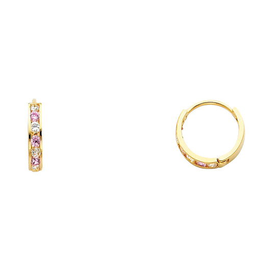14k Yellow Gold Classic Huggie Hoop Studded Simple Elegant Earrings