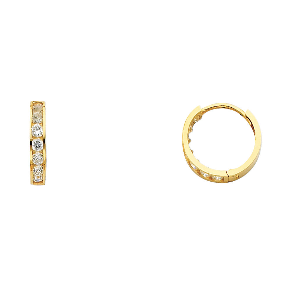 14k Yellow Gold Studded Hoop Huggie Modern Elegant Earrings