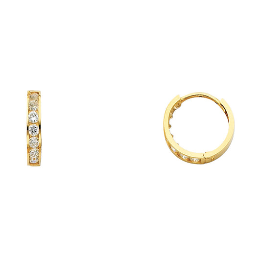 14k Yellow Gold Studded Hoop Huggie Modern Elegant Earrings