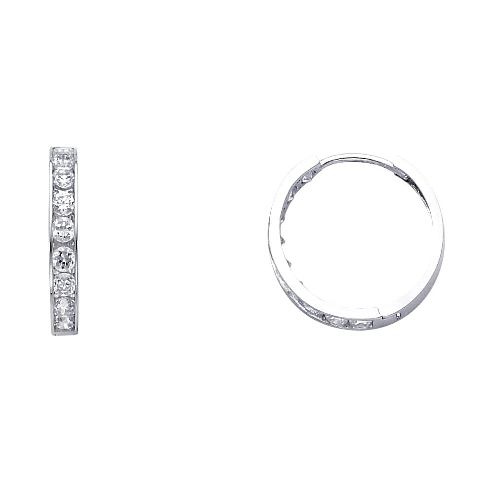 14k White Gold Simple Studded Huggie Hoop Classic Simple Modern Earrings