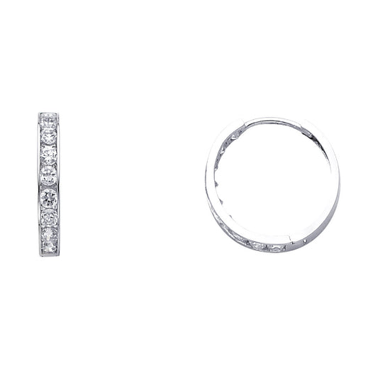 14k White Gold Simple Studded Huggie Hoop Classic Simple Modern Earrings