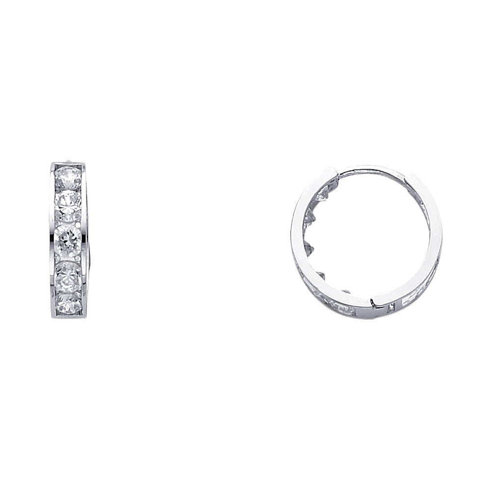14k White Gold Studded Huggie Hoop Classic High Polish Simple Earrings