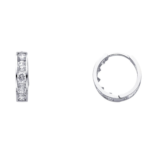 14k White Gold Studded Huggie Hoop Classic High Polish Simple Earrings