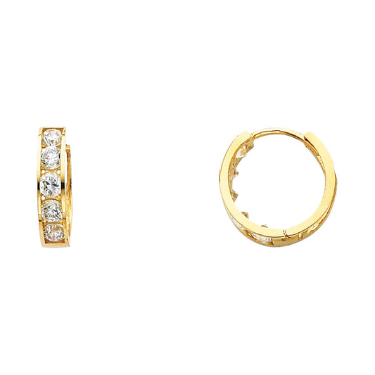 14k Yellow Gold Simple Hoop Huggie Round Classic Earrings