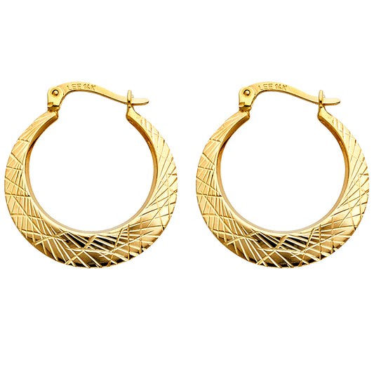 14k Yellow Gold Linear Hoop Fashion Modern Hinge Clasp Circle Round Earrings