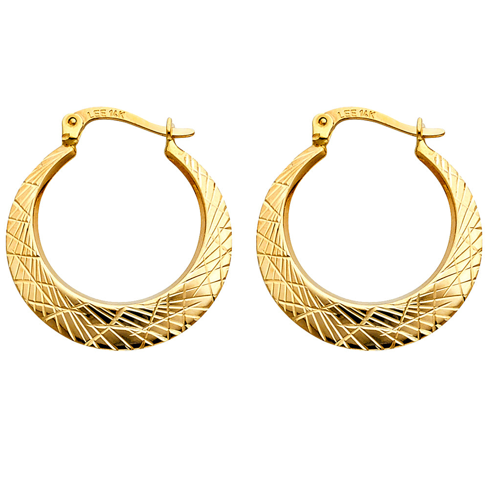 14k Yellow Gold Linear Hoop Fashion Modern Hinge Clasp Circle Round Earrings
