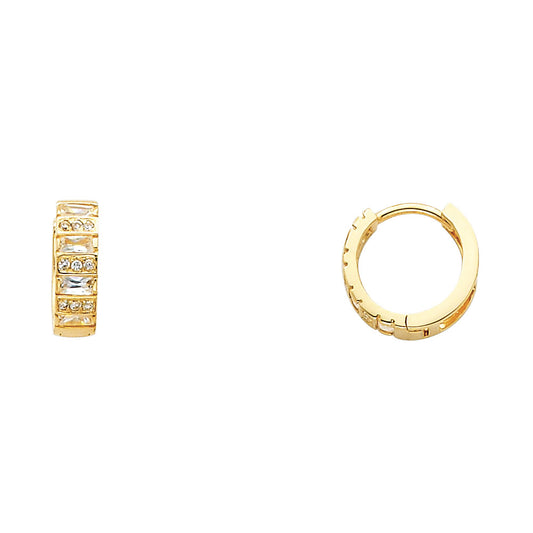 14k Yellow Gold High Polish Rectangle Hoop Huggie Hoop Classic Simple Earrings