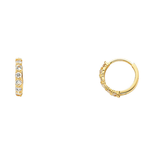 14k Yellow Gold High Polish Hoop Huggie Round Classic CZ Earrings