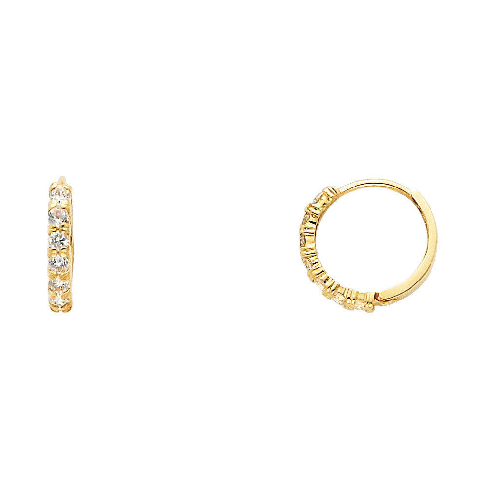 14k Yellow Gold Simple Studded Hoop Huggie Elegant High Polish Earrings