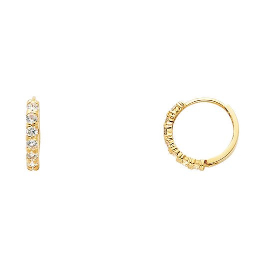 14k Yellow Gold Simple Studded Hoop Huggie Elegant High Polish Earrings