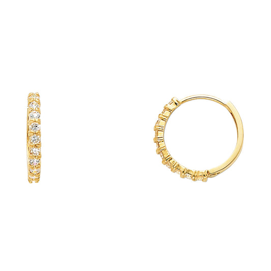 14k Yellow Gold Simple Studded Hoop Huggie Elegant Shiny Earrings