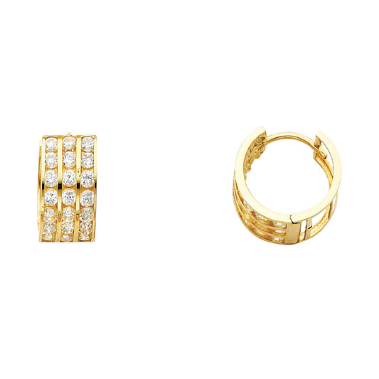 14k Yellow Gold Elegant Triple Hoop Huggie Earrings