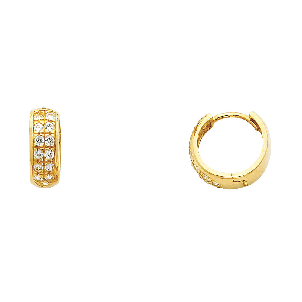 14k Yellow Gold Studded Wide Huggie Hoop Circle Classic Vintage Earrings