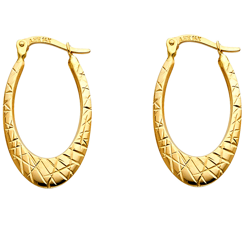 14k Yellow Gold Modern Oval Hoop Hinge Clasp Hanging Earrings
