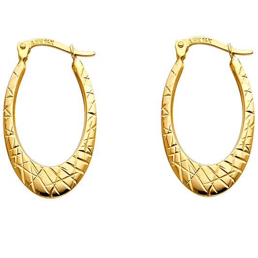 14k Yellow Gold Modern Oval Hoop Hinge Clasp Hanging Earrings