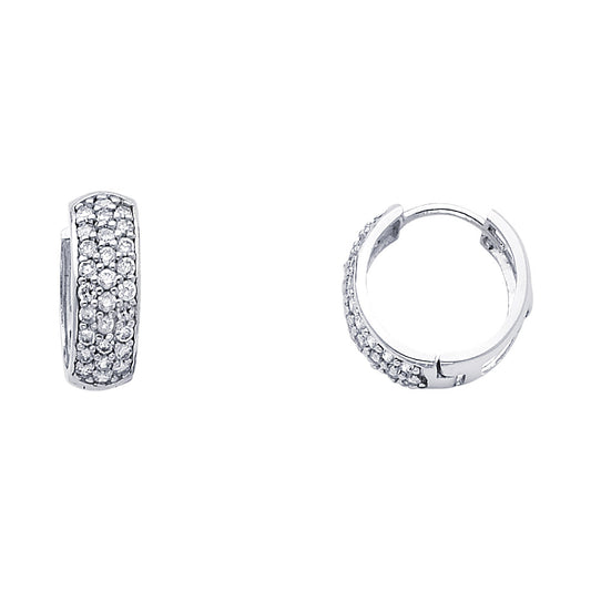 14k White Gold Elegant Sparkly Hoop Huggie Classic Modern Earrings