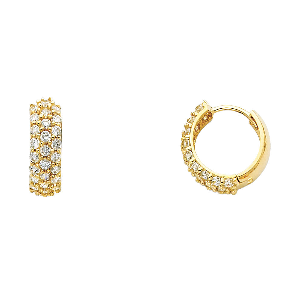 14k Yellow Gold Elegant Cluster Huggie Hoop Studded Vintage Earrings