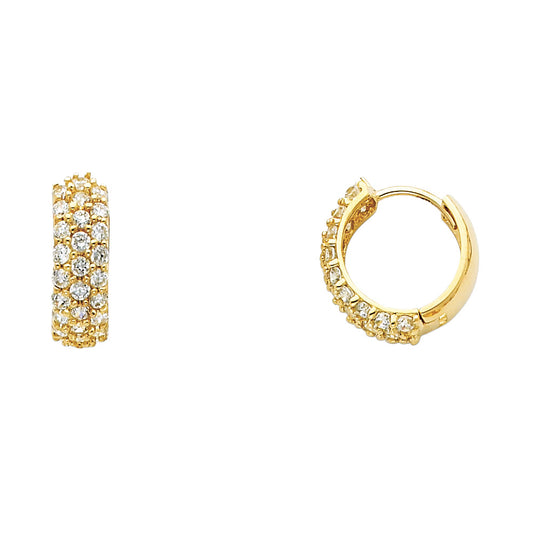 14k Yellow Gold Elegant Cluster Huggie Hoop Studded Vintage Earrings