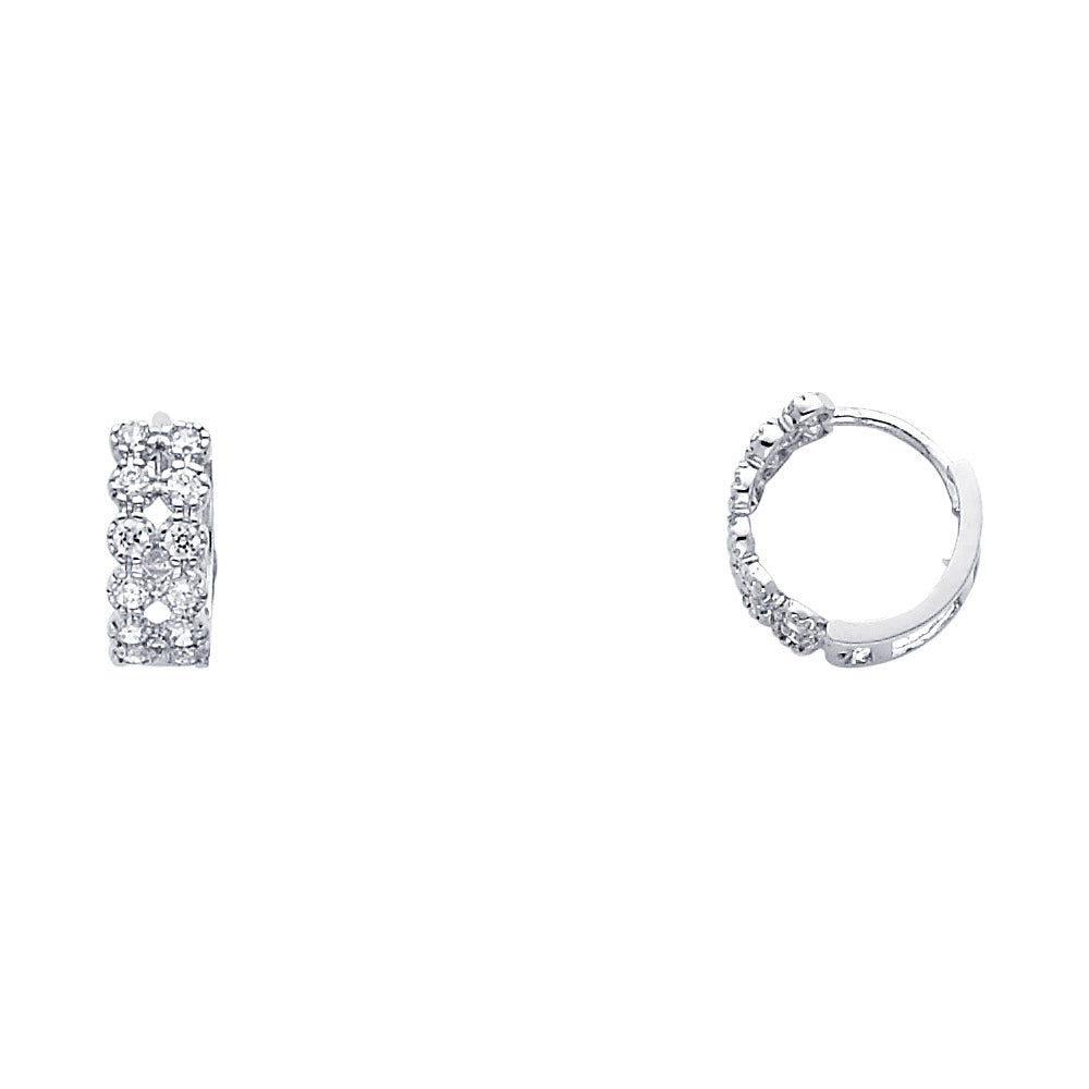 14k White Gold Elegant Micro Pave Hoop Huggie Cluster Earrings
