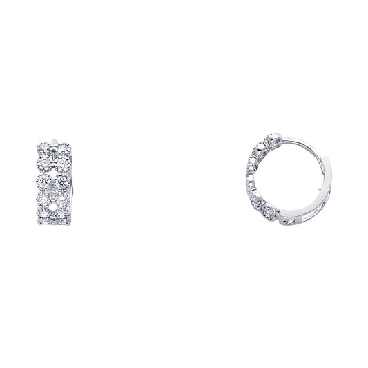 14k White Gold Elegant Micro Pave Hoop Huggie Cluster Earrings
