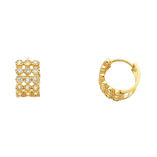 14k Yellow Gold Elegant Studded Huggie Hoop Round Classic Earrings