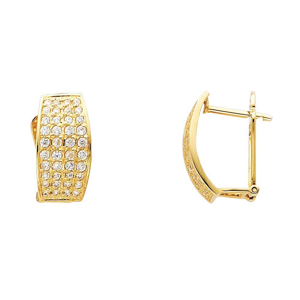 14k Yellow Gold Elegant Studded Wide Hoop Huggie Classic Vintage Earrings