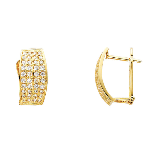 14k Yellow Gold Elegant Studded Wide Hoop Huggie Classic Vintage Earrings