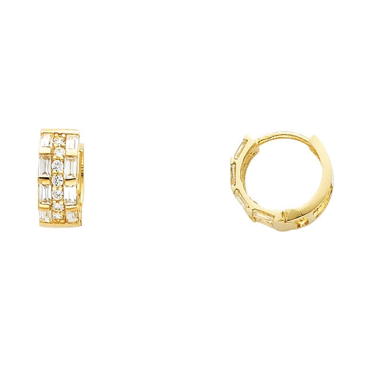 14k Yellow Gold Elegant Studded Hoop Huggie Geometric Art Deco Earrings