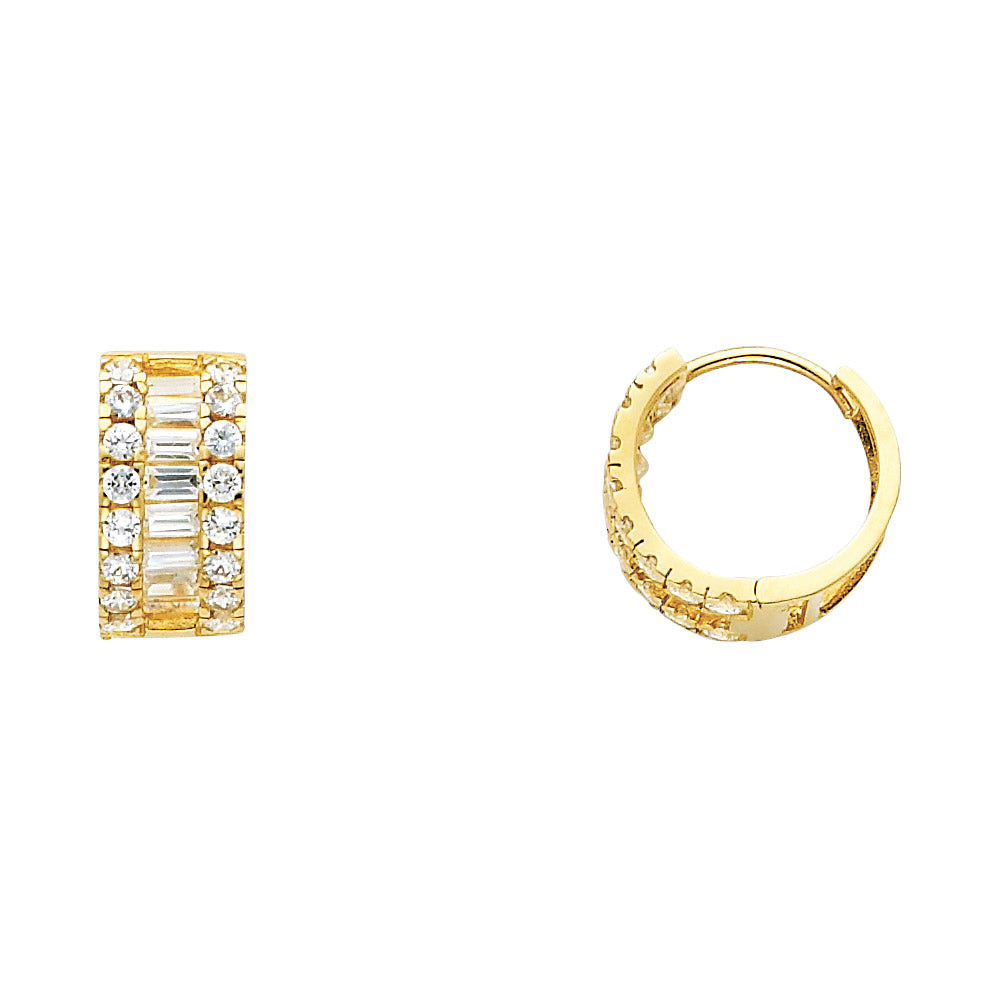 14k Yellow Gold Elegant Studded Huggie Hoop Vintage Linear Circle Earrings