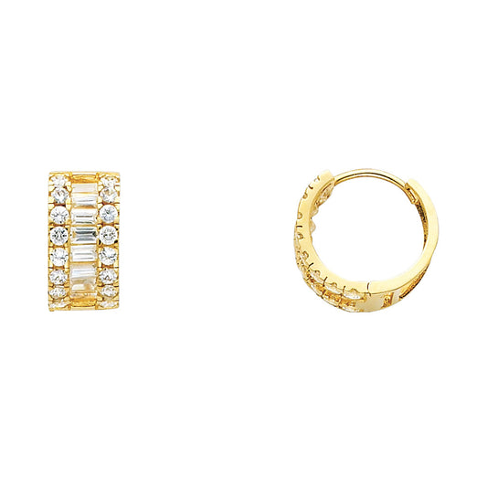 14k Yellow Gold Elegant Studded Huggie Hoop Vintage Linear Circle Earrings