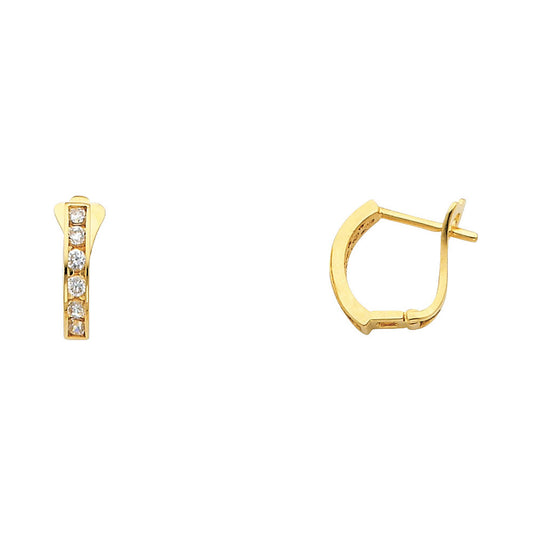 14k Yellow Gold Studded Thin Hoop Huggie Hinge Earrings