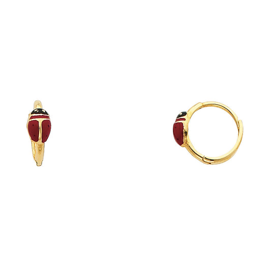 14k Yellow Gold Cute Lady Bug Huggie Hoop Insect Animal Cute Earrings