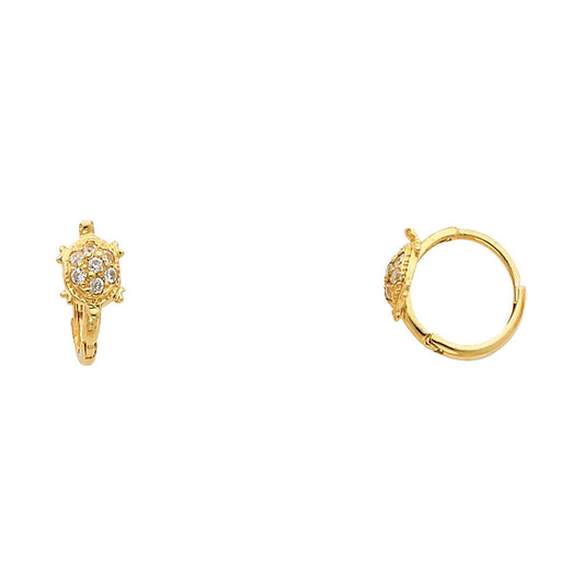 14k Yellow Gold Cute Studded Turtle Huggie Hoop Huggie Animal Ocean Earrings