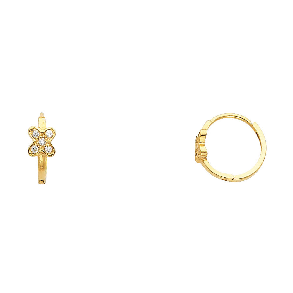 14k Yellow Gold Studded Flower Huggie Hoop Butterfly Classic Earrings