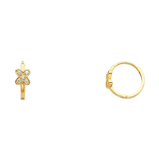 14k Yellow Gold Studded Flower Huggie Hoop Butterfly Classic Earrings