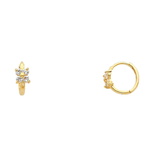 14k Yellow Gold Studded Hinge Hoop Huggie Hoop Huggie High Polish Earrings