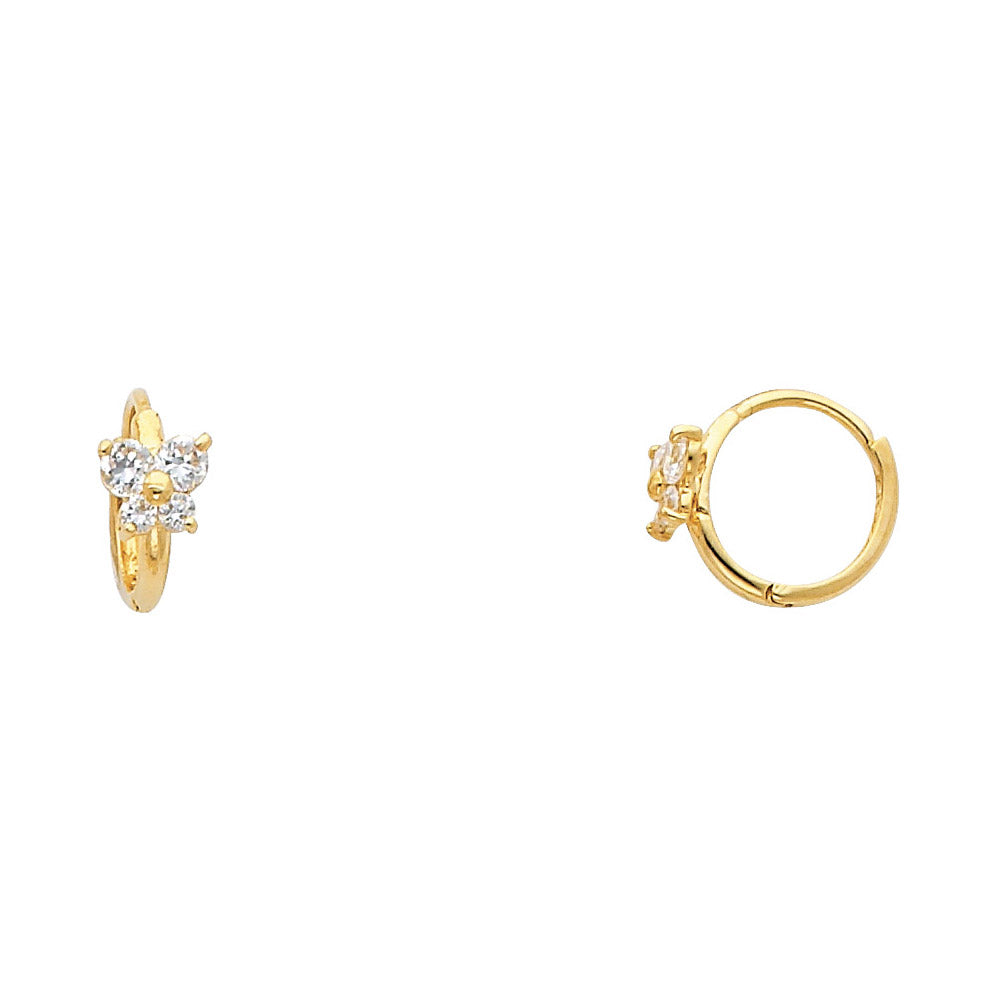 14k Yellow Gold Studded Hinge Hoop Huggie Hoop Butterfly Sparkly Earrings