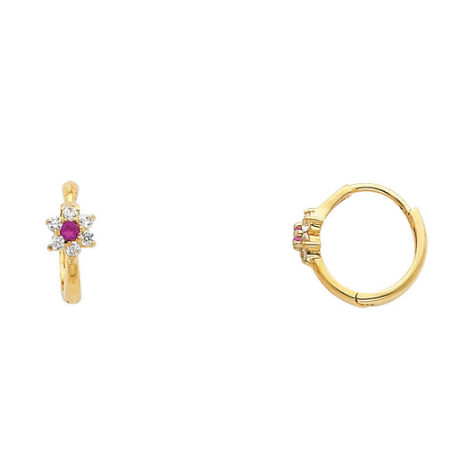 14k Yellow Gold Studded Burst Huggie Hoop Hinge Star Classic Earrings