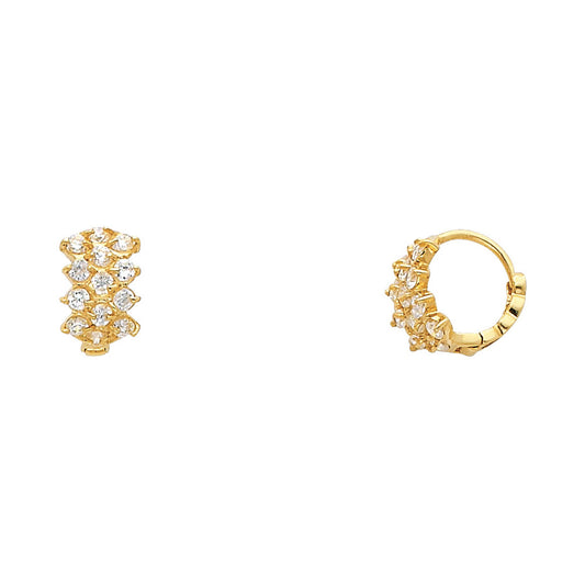 14k Yellow Gold Studded Burst Huggie Hoop Elegant Classic Earrings