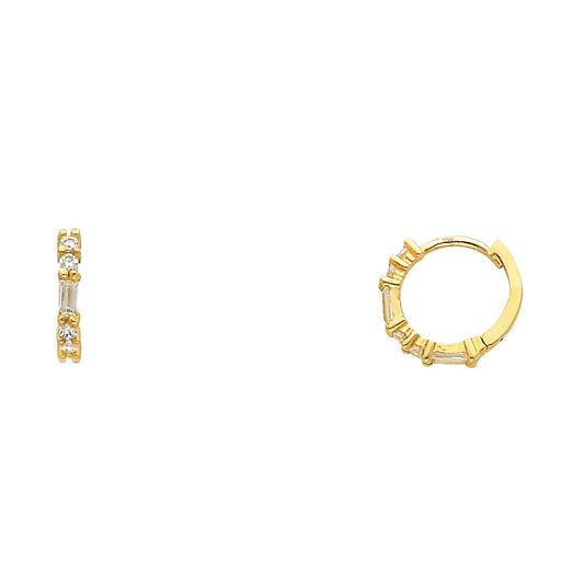 14k Yellow Gold Elegant Burst Circle Huggie Hoop Hoop Classic Studded Earrings