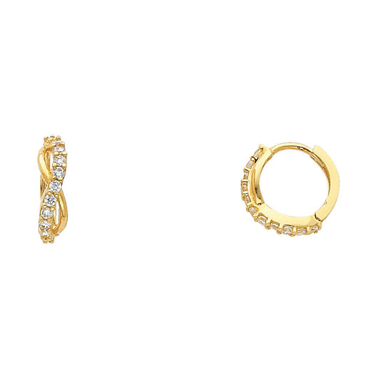 14k Yellow Gold Spiral Huggie Hoop Studded Wave Braid Earrings