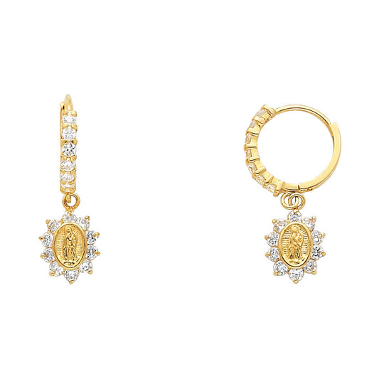 14k Yellow Gold Elegant Cute Clear Simulated CZ Oval Drop Dangle Hoop Earrings