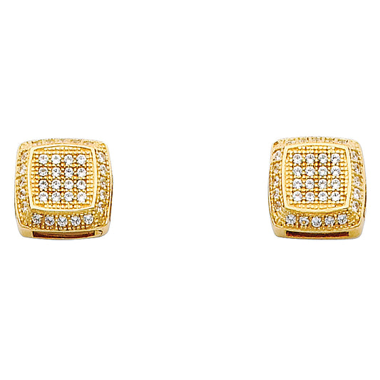 14k Yellow Gold Studded Rounded Square Stud Elegant Vintage Cluster Earrings
