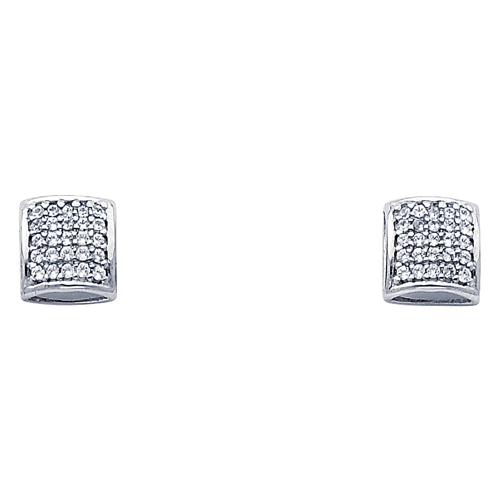 14k White Gold Studded Square Stud Micro Pave Cluster Elegant Earrings