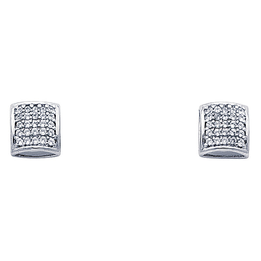 14k White Gold Studded Square Stud Micro Pave Cluster Elegant Earrings